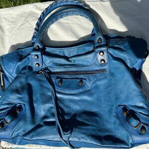 Auth S/S 2008 Balenciaga Electric Blue Leather City Shoulder Bag